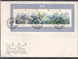 New Zealand, Scott cat. 986 A-E. Orchids sheet on a Large First day cover. ^