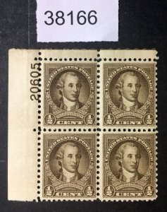 MOMEN: US STAMPS   #704 MINT OG LH PLATE BLOCK  LOT #38166