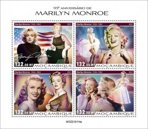 Mozambique 2021 MNH Marilyn Monroe Stamps Celebrities Film Actresses 4v M/S