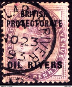 NIGER COAST PROTECTORATE OIL RIVER 1892 QV 1d Lilac SG2 Used