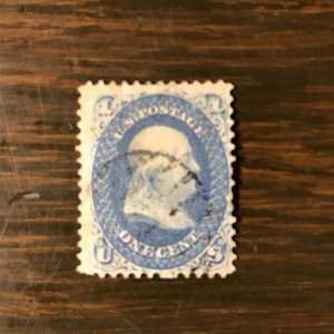 US MINT SCOTT 63b Used - 1¢ Benjamin Franklin (1) - Dark Blue - VF/XF -