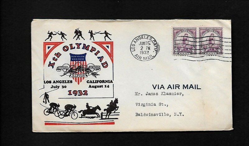 #244 Xth Olympiad 1932 #718 pair F.D.C. and Letter +  Awesome Cachet