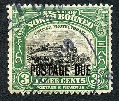 North Borneo SGD67 3c Post Due used RARE Cat 50 Pounds