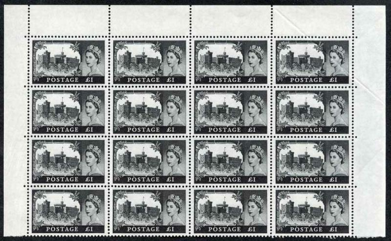 SG762 One Pound Bradbury No wmk Castle Top FOUR Rows U/M