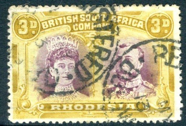 RHODESIA-1910-13 2d Purple & Ochre Sg 134 GOOD USED V16123