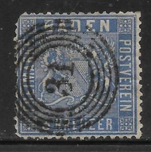 Baden - Scott #12 3Kr Ultra, Coat of Arms, Average - Used, SCV=$22.00