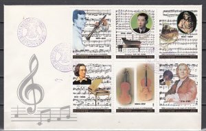 N. Korea, Scott cat. 2623 a-f. Classical Composers set of 6. First day covers.