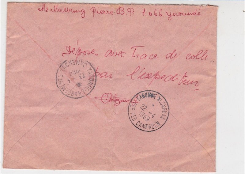 Rep Du Cameroun 1969 Regd Airmail Yaounde Flowers Nut Etc Stamps Cover Ref 30719