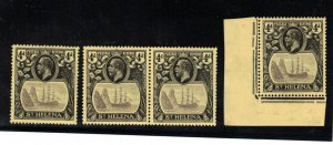 St Helena #92a - #92c Very Fine Mint Lightly Hinged Torn Flag & Cleft Rock Var