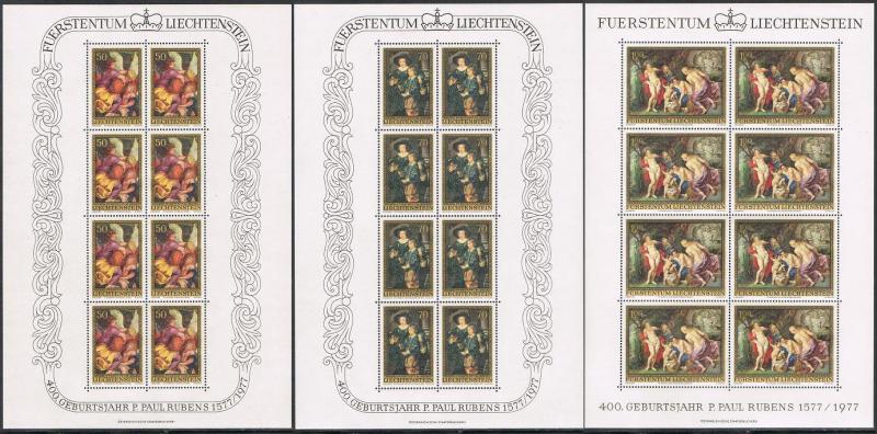 Liechtenstein 595-597 sheets,MNH.Michel 655-657. Peter Paul Rubens,birth,400 Ann