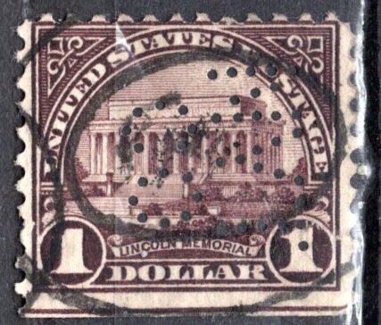 U.S.A.; 1923; Sc. # 571;  Used Perf. 11 Single Stamp W/Perfins