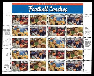 # 3143 - 3146 Legendary Football Coaches 32¢ Sheet  MNH Bryant Lombardi Halas 