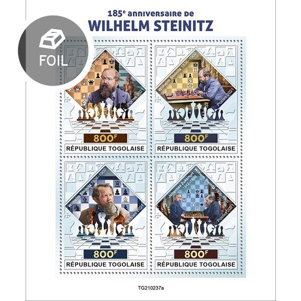 TOGO - 2021 - Wilhelm Steinitz - Perf 4v Silver Foil Sheet - Mint Never Hinged