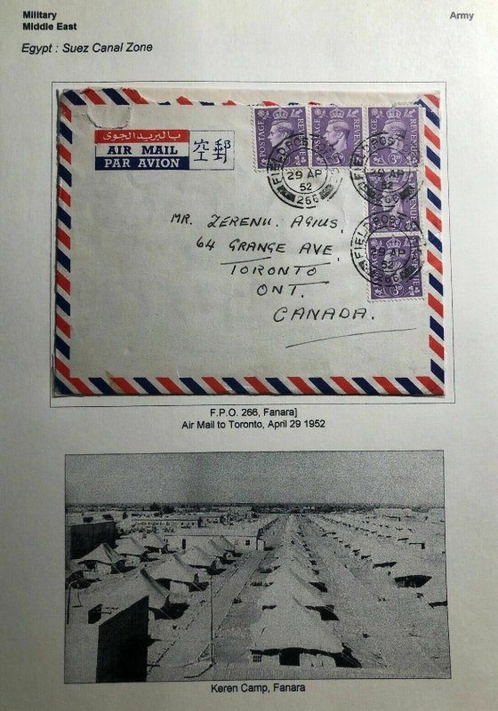 1952 Egypt British Army Field Post Airmail Cover To Toronto Canada