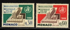 Monaco #646-47 ~ Cplt Set of 2 ~ WHO Headquarters ~ Unused, LHM  (1966)