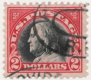 USA 1920 Used Stamp SC547 Benjamin Franklin Black,Carmine 2 Dollar 1920