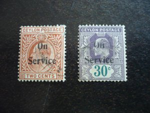 Stamps - Ceylon - Scott# O19,O24 - Used Part Set of 2 Stamps