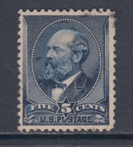 US Sc 216 used 1888 5c indigo Garfield, almost VF