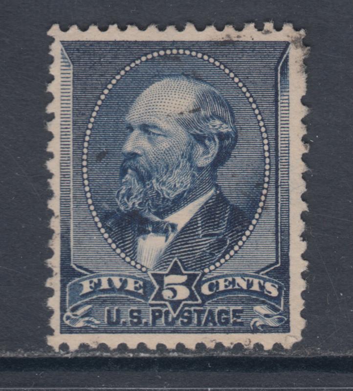 US Sc 216 used 1888 5c indigo Garfield, almost VF