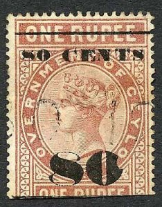 Ceylon Telegraph SGT90 80c on 1r Red-brown Type 85 Defective Large 0