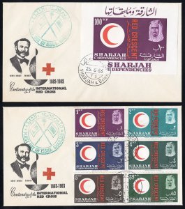 Sharjah Stamps Lot Of 2 Year 1965 Red Cross Covers