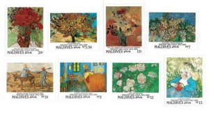 Maldives 1991 - Vincent Van Gogh Art - Set of 8 Stamps - Scott #1523-30 - MNH