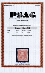 US 505 5c 1917 George Washington perf 11 error of color PSAG grade 90 NH