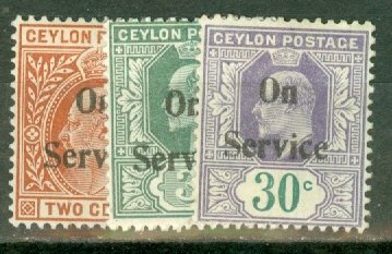 JU: Ceylon O19, 20, 24 mint CV $61.50