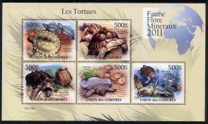 COMORO ISLANDS - 2011 - Turtles - Perf 5v Sheet - MNH - Private Issue