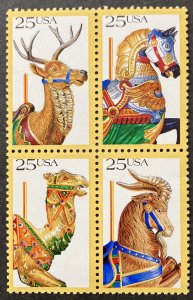 U.S. 1988 #2393a Block 4, Carousel Animals, MNH.