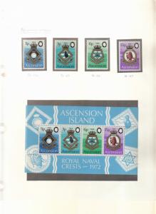 ASCENSION ISLANDS NAVAL CREST STAMPS AND MINI SHEET 4TH SERIES 1972