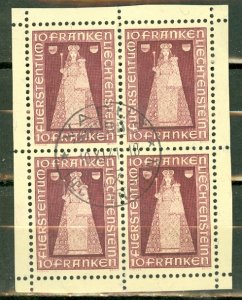 HO: Liechtenstein 171 used block of 4 from sheet CV $390+