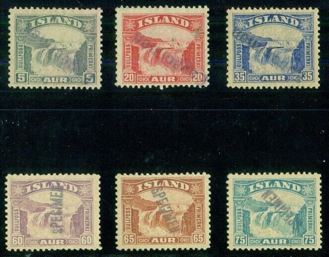 ICELAND #170-5S (194-9S) Complete Waterfall set with SPECIMEN OVPT, og, NH, VF,