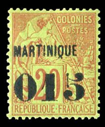 French Colonies, Martinique #8 Cat$60, 1887 015 on 2c, hinged, signed Calves