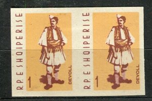 ALBANIA; 1962 Local Costumes issue fine Mint hinged IMPERF VARIETY 1L. PAIR