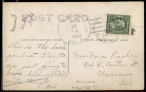 USA 1909 GLEN Washington Colorado DPO Duck Pond 4-bar 1 RPPC Cover Arriba 94301