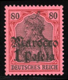 German Colonies, German Offices in Morocco #28 Cat$52.50, 1905 1p on 80pf, ne...