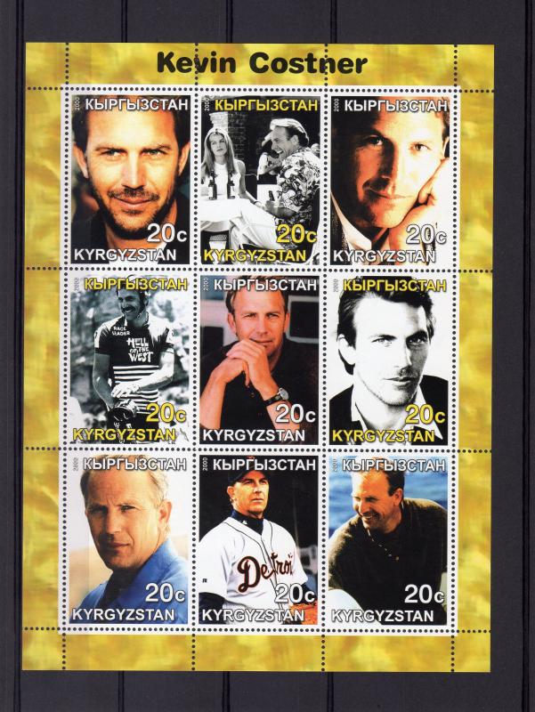 Kyrgyzstan 2000 KEVIN COSTNER/BASEBALL Sheetlet (9) Perforated MNH