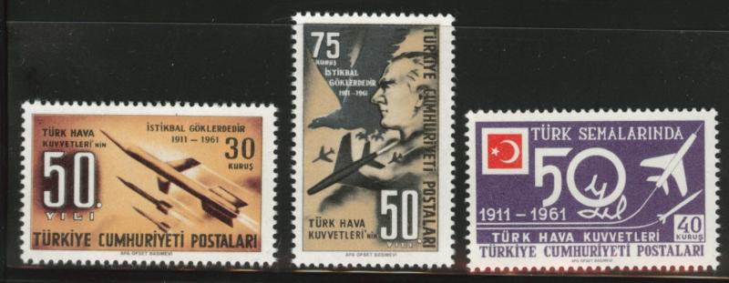 TURKEY Scott 1515-1517 MNH** 1961 air force set 
