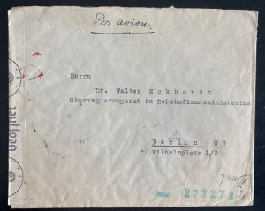1940s Greece Censored Airmail Cover To Berlin Germany Back Stamps
