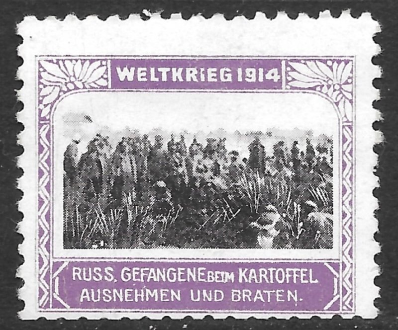 Germany World War 1 Cinderella Poster Stamp Russian POW's Roasting Potat...