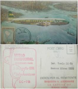 O) 1955 ARGENTINA. AIRMAIL, FIRST FLIGHT- PRIMER VUELO DC 7B - VUELO INAUGURAL P 