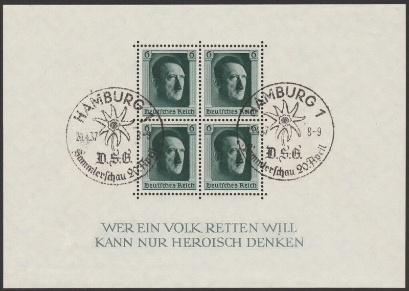 GERMANY 1937 Hitler 6pf M/sheets with perf (3), imperf & Nurnberg.