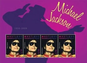 Mustique - Michael Jackson in Memoriam 1958 - 2009 - Sheet of 4 - MNH