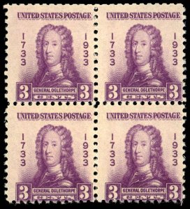 US Sc 726 MNH BLOCK of 4 - 1933 3¢ - Gen.  Oglethorpe - See Scan