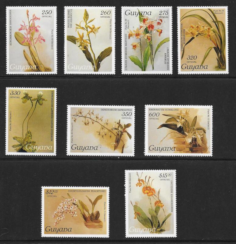 GUYANA Sc#O40-O56 Orchids Officials Complete Mint Never Hinged Set