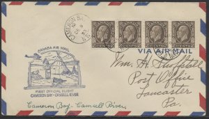 1933 Flight Cover Cameron Bay to Camsell River NWT #206 2c Coil Strip AAMC 3349b