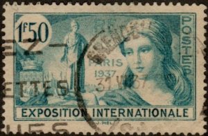 France 324 - Used - 1.50fr Symbols of Paris Exposition (1937) (cv $0.95)