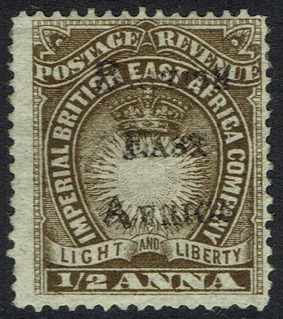 BRITISH EAST AFRICA 1895 OVERPRINTED LIGHT AND LIBERTY 1/2A 