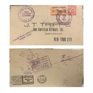 KV) 1929 PANAMA, AIR MAIL, FROM PANAMA TO NEW YORK, WITH COLON AGENCY CANCELLA